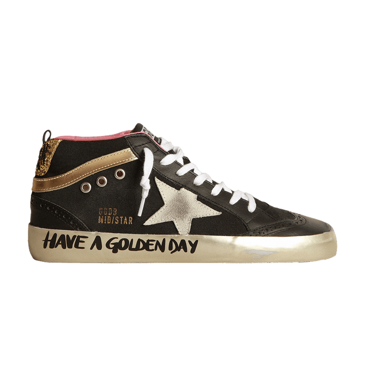 Golden Goose Wmns Mid Star 'Have a Golden Day' — Black/Grey/Gold