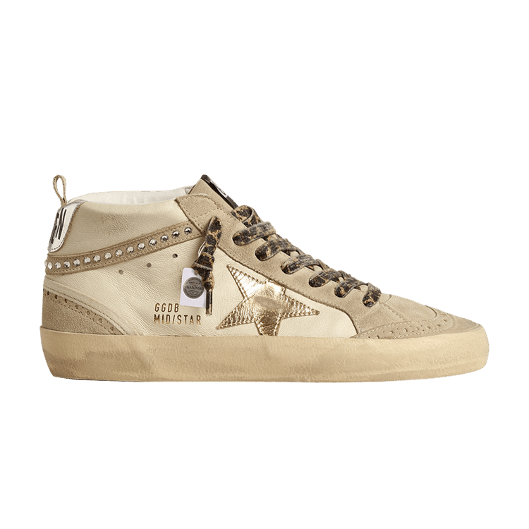 Swarovski x Golden Goose Wmns Mid Star 'Beige Leopard Laces' — Beige/Gold/Silver Metallic/Brown