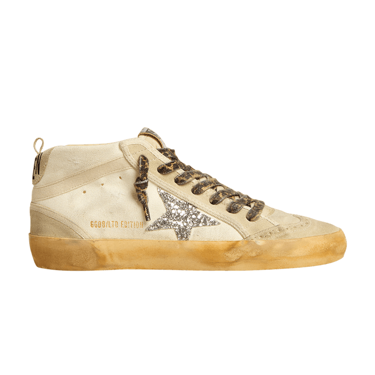 Golden Goose Wmns Mid Star 'Leopard Laces Silver Glitter' — Light Beige/Silver/Beige/