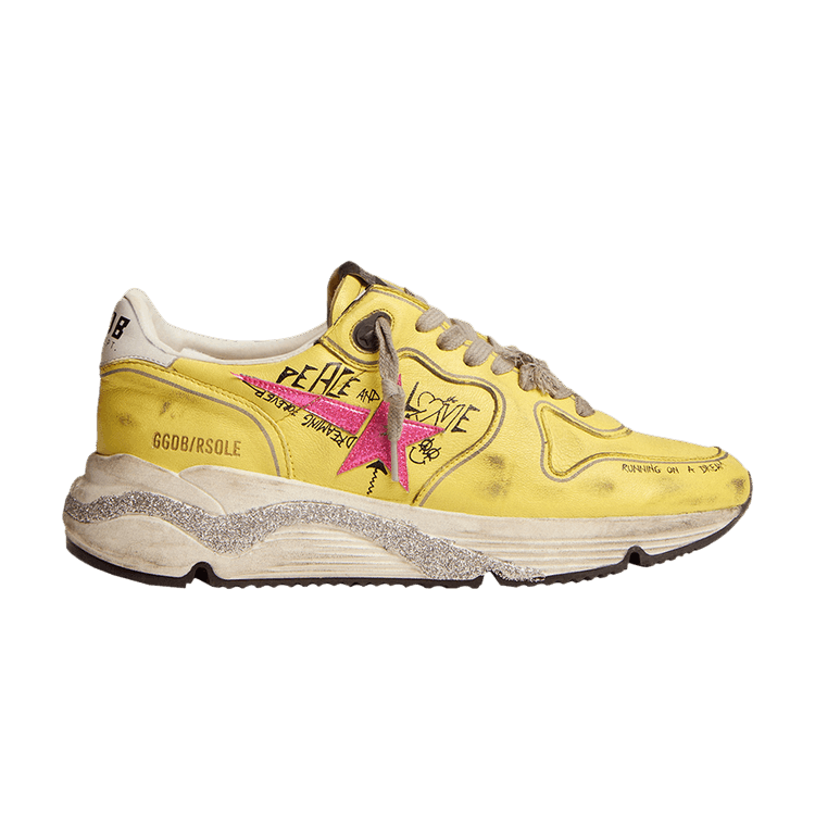 Golden Goose Wmns Running Sole 'Peace &amp; Love' — Yellow/Pink