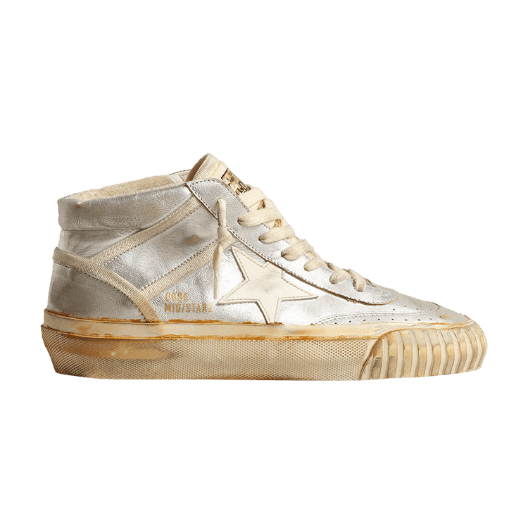 Golden Goose Wmns Mid Star 'Silver Metallic Yellowed Foxing' — Silver Metallic/Ivory/Beige