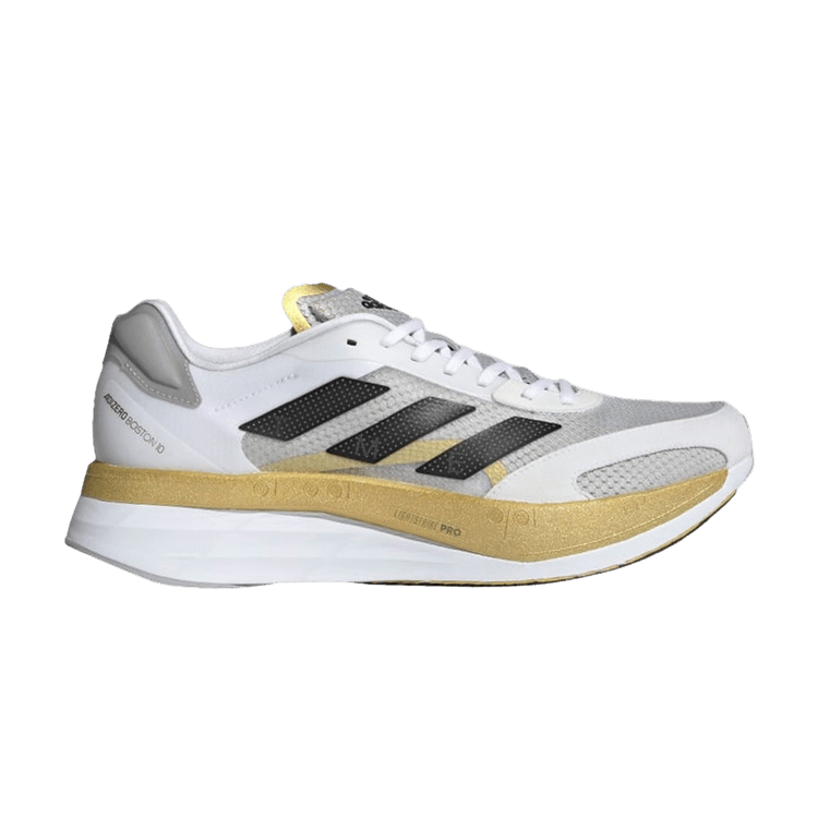 Adidas Adizero Boston 10 TME 'White Gold Metallic' — Cloud White/Core Black/Grey Two