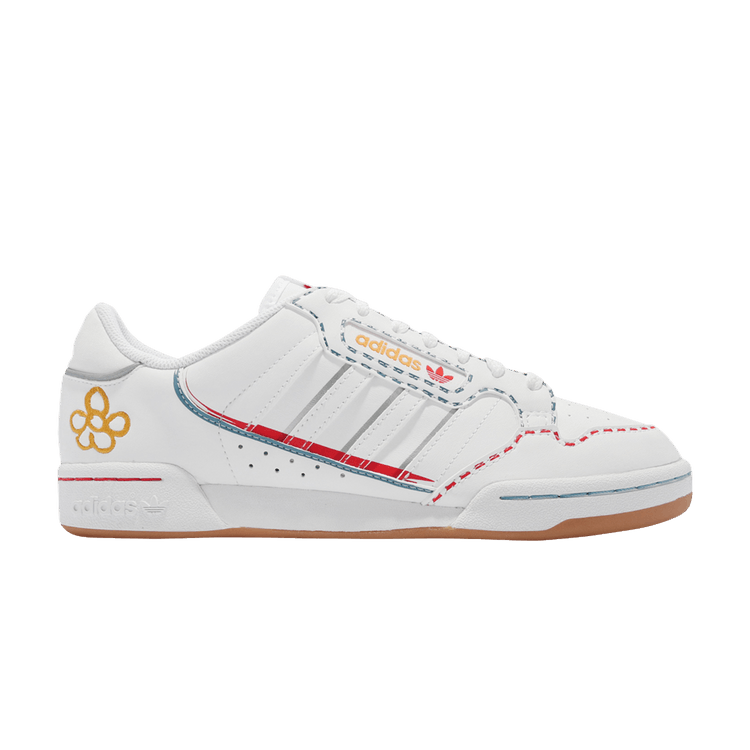 Adidas Continental 80 Stripes 'Embroidered Flower' — Footwear White/Silver Metallic/Blue