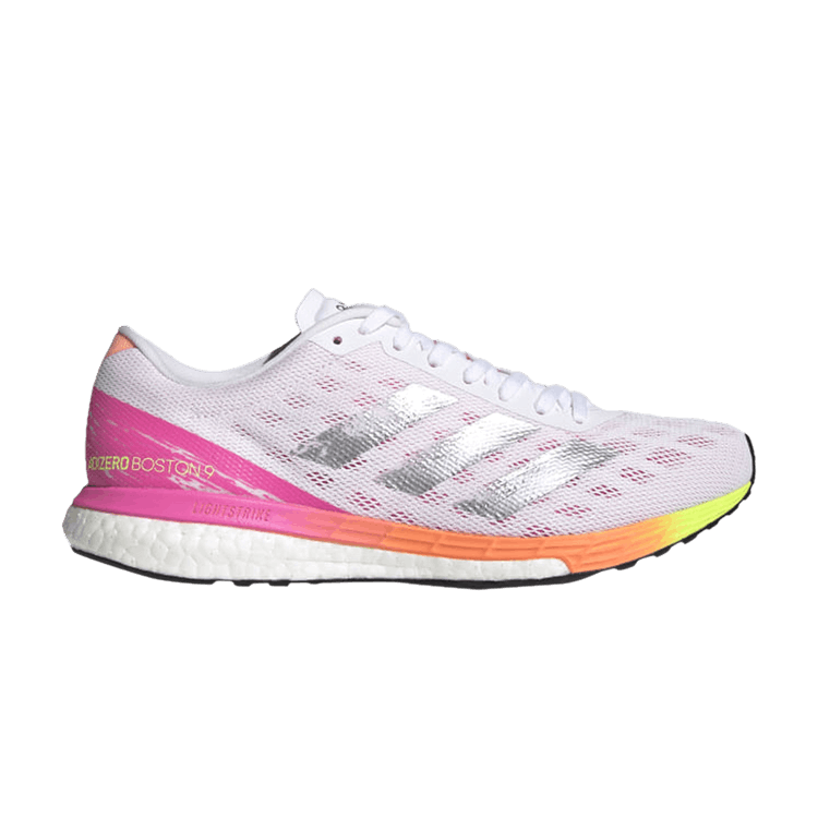 Adidas Wmns Adizero Boston 9 'White Screaming Pink' — Cloud White/Silver Metallic/Screaming Pink