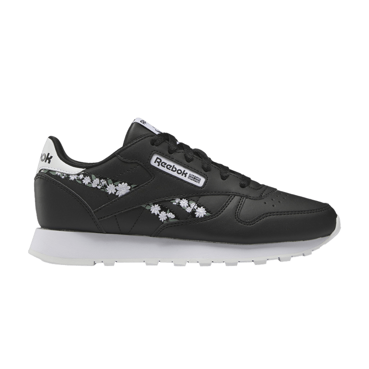 Reebok Classic Leather Big Kid 'Flower Crowns - Black White' — Core Black/Core Black/Footwear White