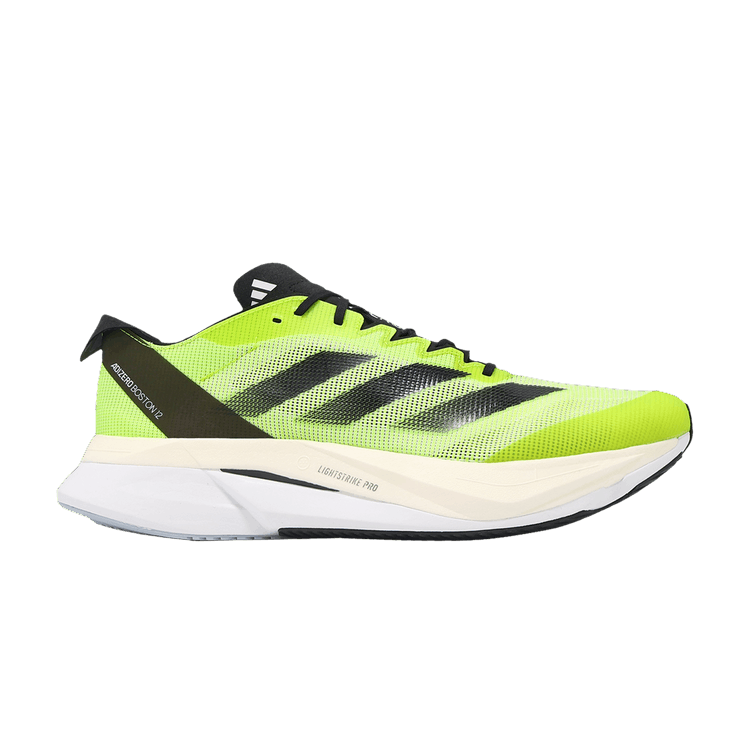 adidas Adizero Boston 12 'Lucid Lemon Black' — Cloud White/Core Black/Lucid Lemon