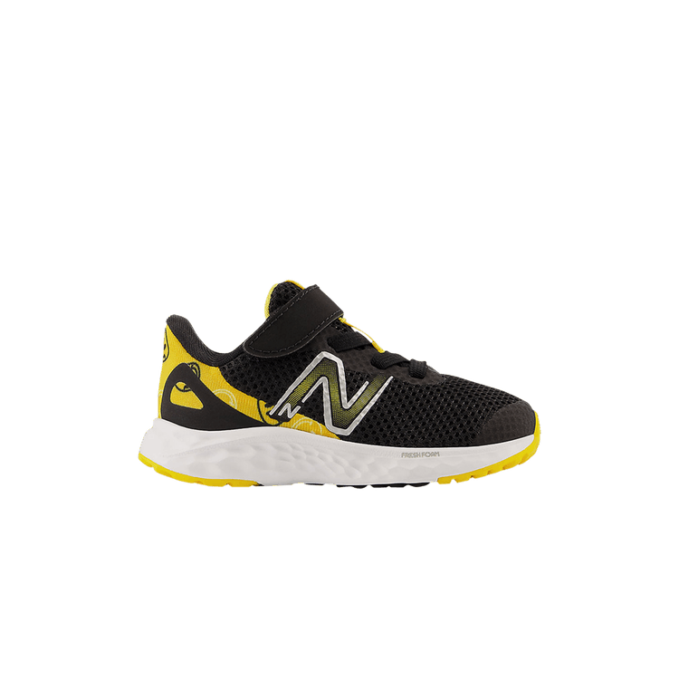 New Balance Fresh Foam Arishi v4 Bungee Lace Top Strap Toddler X-Wide 'Black Marigold Smiley' — Black/Hot Marigold