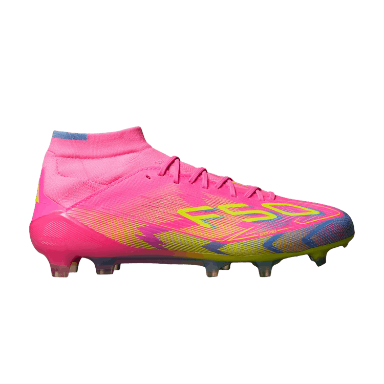 adidas Wmns Adizero F50 Elite Mid FG 'Mystic Victory Pack' — Lucid Pink/Lucid Lemon/Blue Fusion