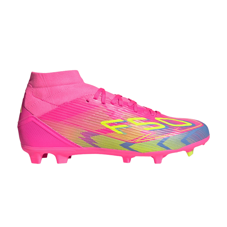 adidas Wmns Adizero F50 League Mid FG MG 'Mystic Victory Pack' — Lucid Pink/Lucid Lemon/Blue Fusion