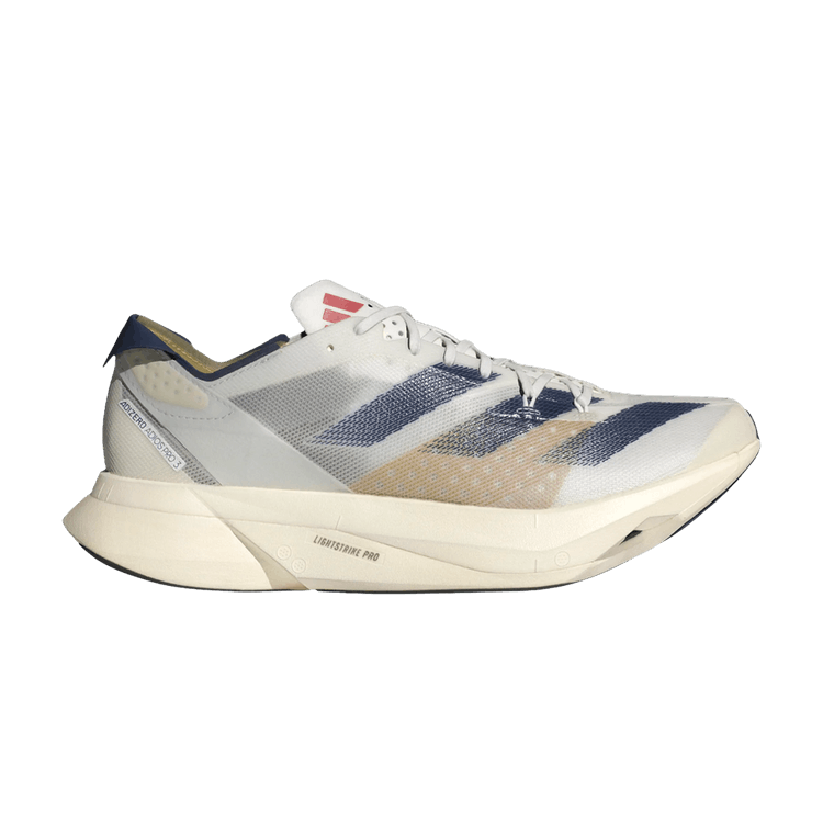 adidas Adizero Adios Pro 3 'White Dark Blue' — Cloud White/Dark Blue/Gold Metallic