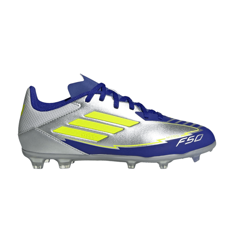 adidas Messi Adizero F50 League FG MG K 'La Vida Rapida Pack' — Silver Metallic/Solar Yellow/Lucid Blue