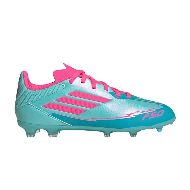 adidas Messi Adizero F50 League FG MG K 'La Vida Tropical Pack' — Flash Aqua/Lucid Pink/Lucid Cyan