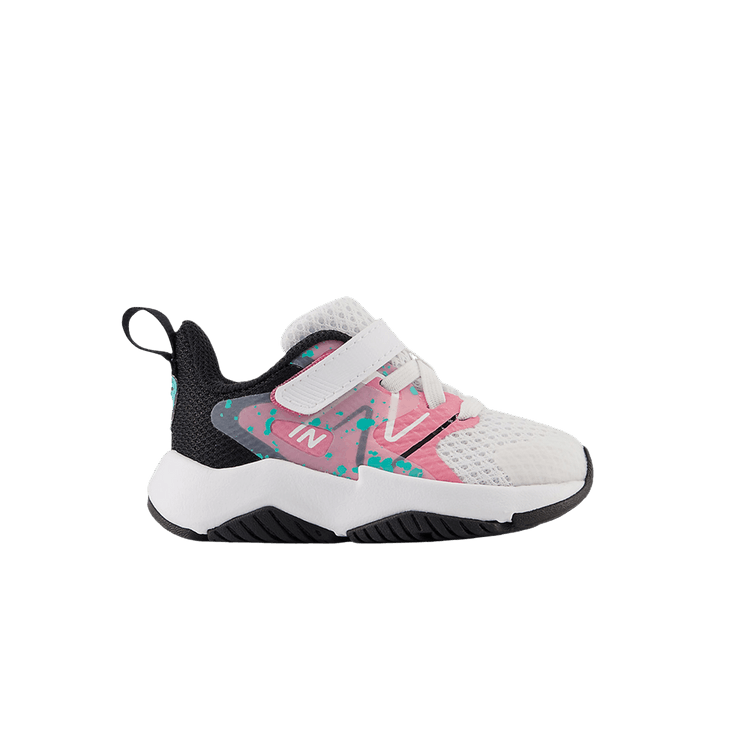 New Balance Rave Run v2 Bungee Lace Top Strap Toddler 'White Real Pink Paint Splatter' — White/Real Pink/Black