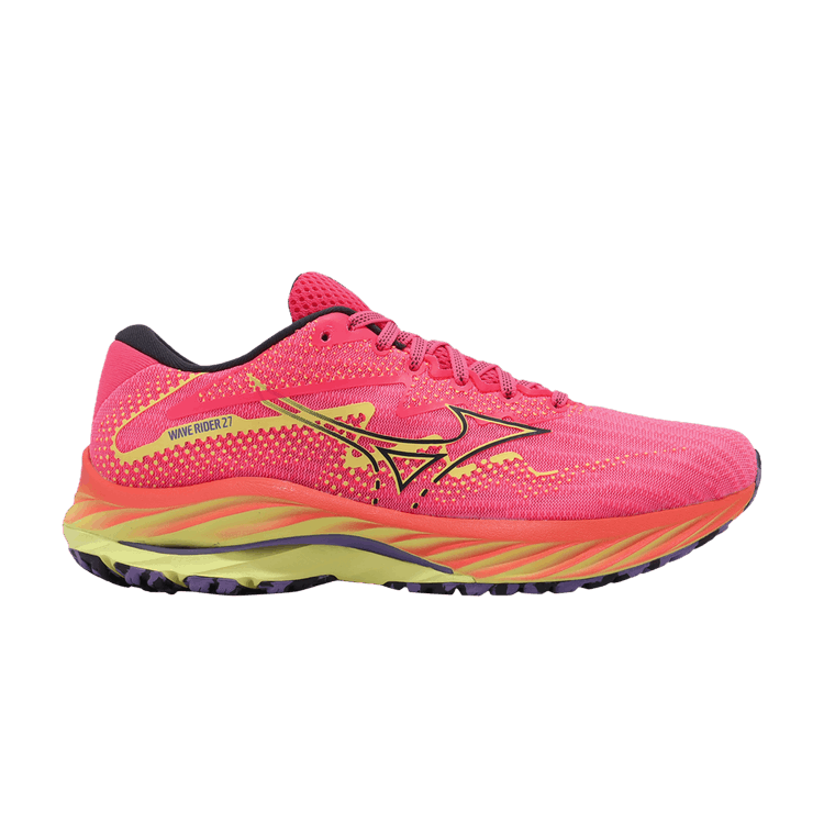 Mizuno Wmns Wave Rider 27 Super Wide 'High-Vis Pink' — High-Vis Pink/Ombre Blue