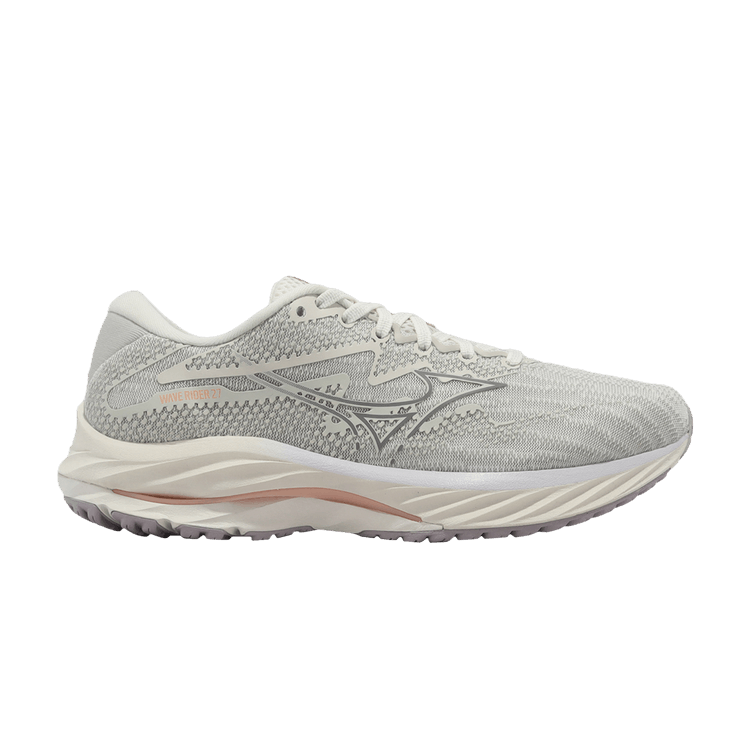 Mizuno Wmns Wave Rider 27 Super Wide 'Snow White Silver Bullet' — Snow White/Silver Bullet/Thistle