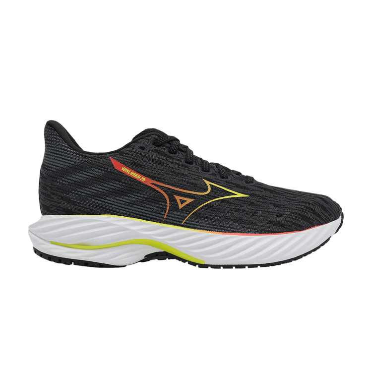 Mizuno Wmns Wave Rider 28 'Black Evening Primrose' — Black/Evening Primrose/Poppy Red