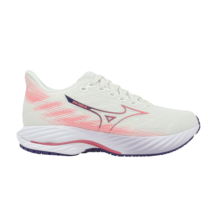 Mizuno Wmns Wave Rider 28 Super Wide 'Snow White Camellia Rose' — Snow White/Camellia Rose/Vintage Indigo