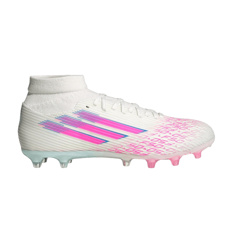 adidas Wmns Adizero F50 League Mid FG MG 'Sparkfusion White Lucid Pink' — Cloud White/Lucid Pink/Cloud White
