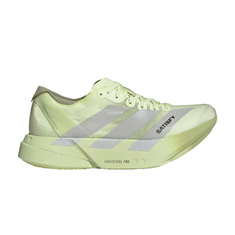 SATISFY x adidas Adizero Adios Pro 4 'Tent Green' — Tent Green/Matte Silver/Magic Lime