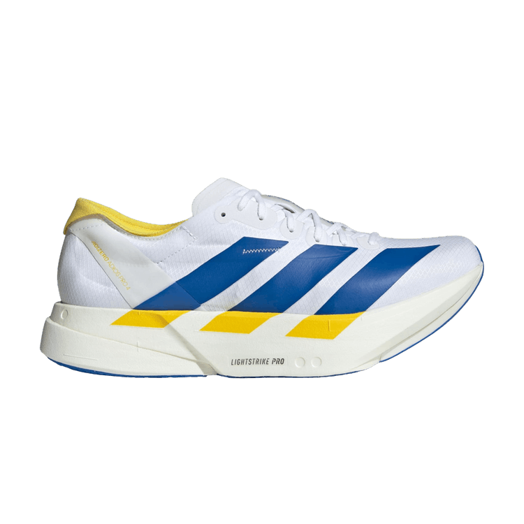 adidas Wmns Adizero Adios Pro 4 'Cloud White Blue Yellow' — Cloud White/Blue/Yellow