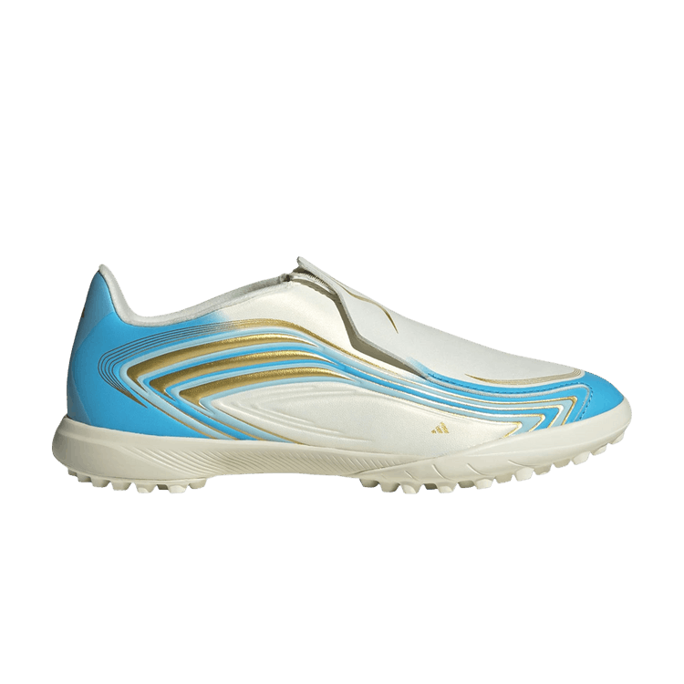 adidas F50 Messi League Laceless TF Little Kid 'Ivory Semi Blue Burst' — Ivory / Semi Blue Burst / Icey Blue