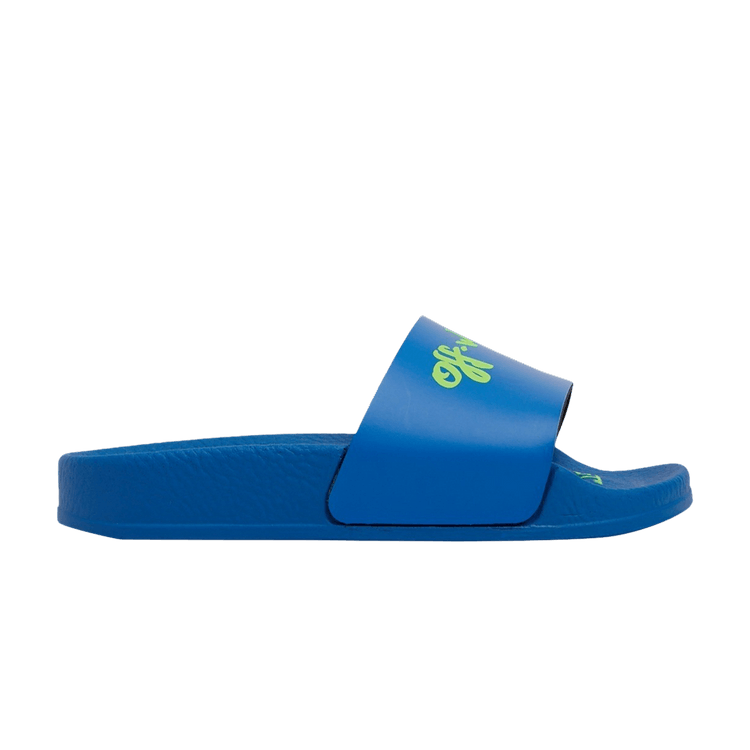Off-White Logo Pool Sliders Kids 'Bright Blue' — Blue/Green