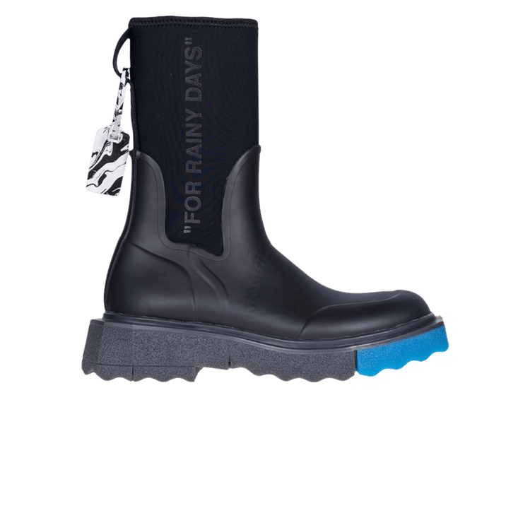 Off-White Sponge Rubber Rain Boot 'For Rainy Days - Black Blue' — Black/White/Blue