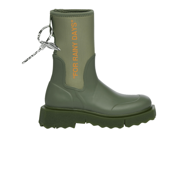 Off-White Sponge Rubber Rain Boot 'For Rainy Days - Green' — Green/Orange