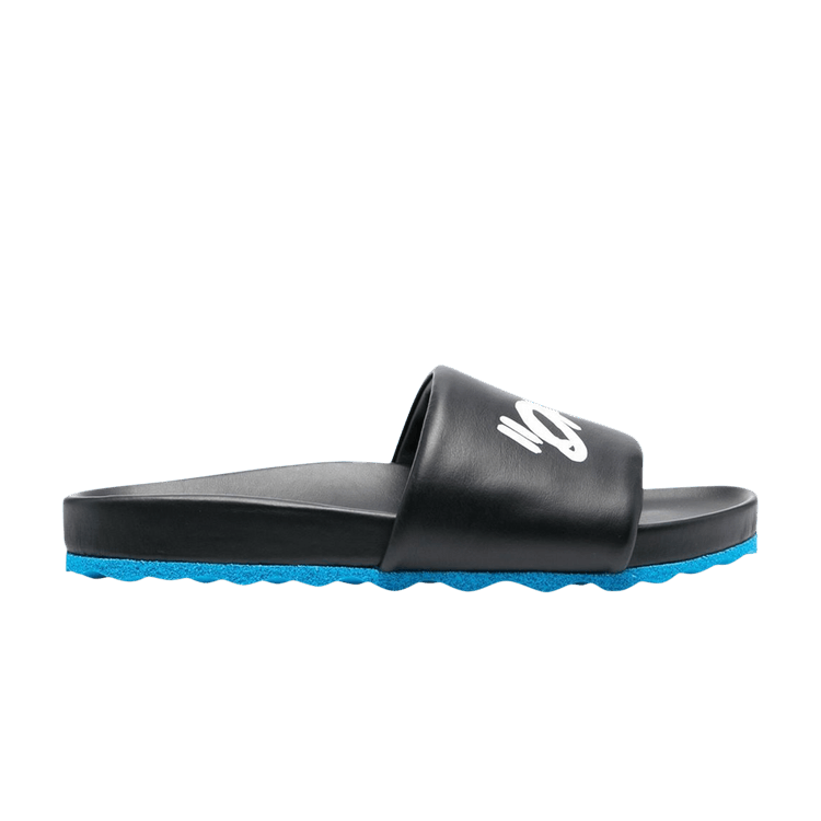 Off-White Logo-Print Sliders 'Quotes - Black Blue' — Black/White