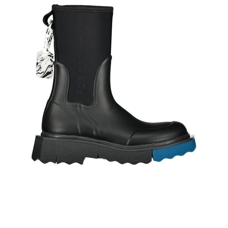 Off-White Wmns Zip-Tie Rain Boot 'For Rainy Days - Black Blue' — Black/White