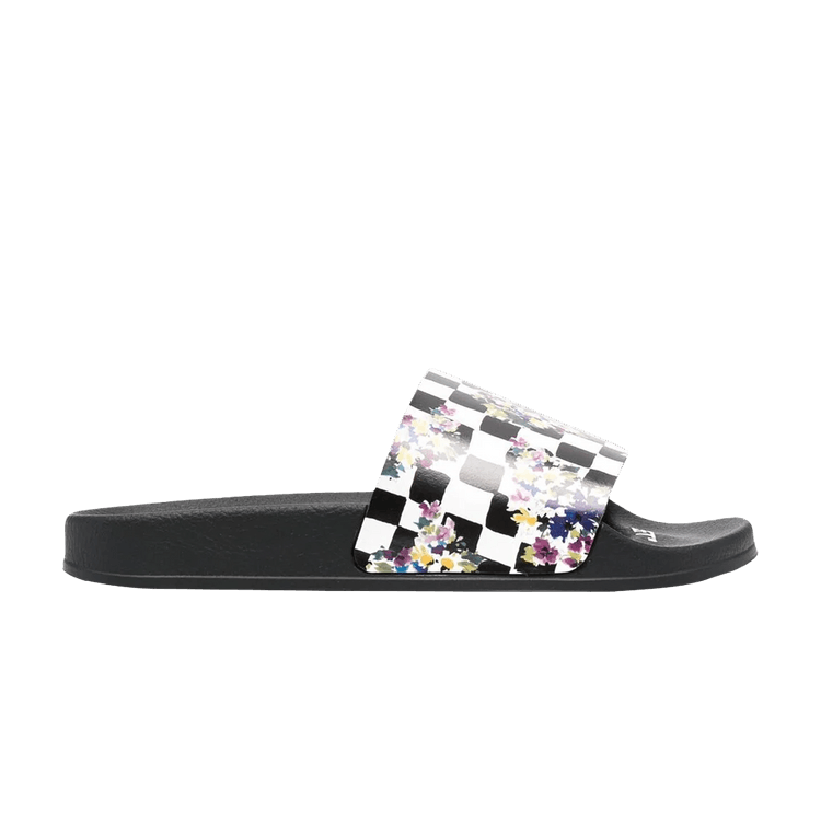 Off-White Sliders 'Floral Checkerboard' — Black/White