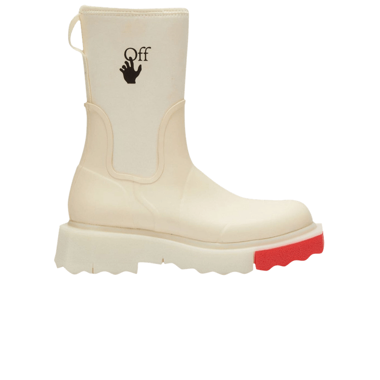 Off-White Wmns Logo Printed Rain Boot 'Ecru' — Ecru/Red
