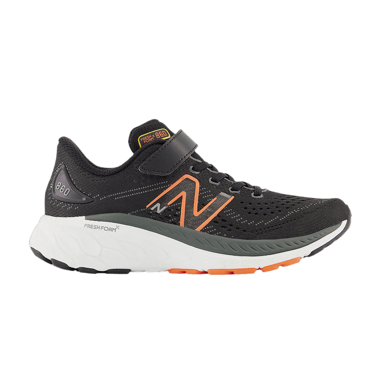 New Balance Fresh Foam X 860v13 Bungee Lace Top Strap Little Kid Wide 'Black Neon Orange' — Black/Neon Orange