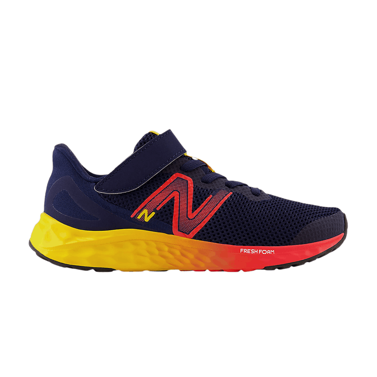New Balance Fresh Foam Arishi v4 Bungee Lace Top Strap Little Kid 'Navy Electric Red Egg Yolk' — Team Navy/Electric Red/Egg Yolk