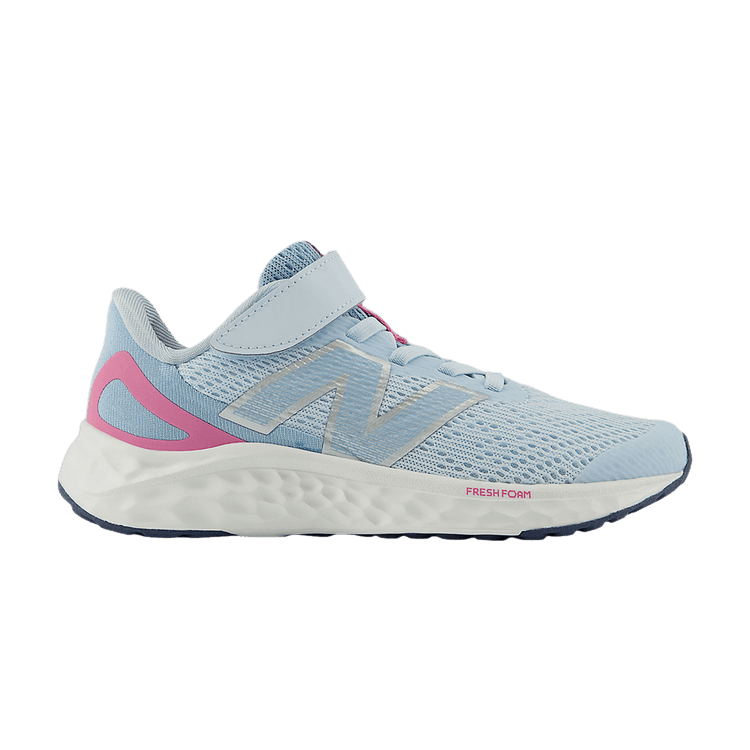 New Balance Fresh Foam Arishi v4 Bungee Lace Top Strap Little Kid 'Quarry Blue Real Pink' — Quarry Blue/Real Pink/Chrome Blue