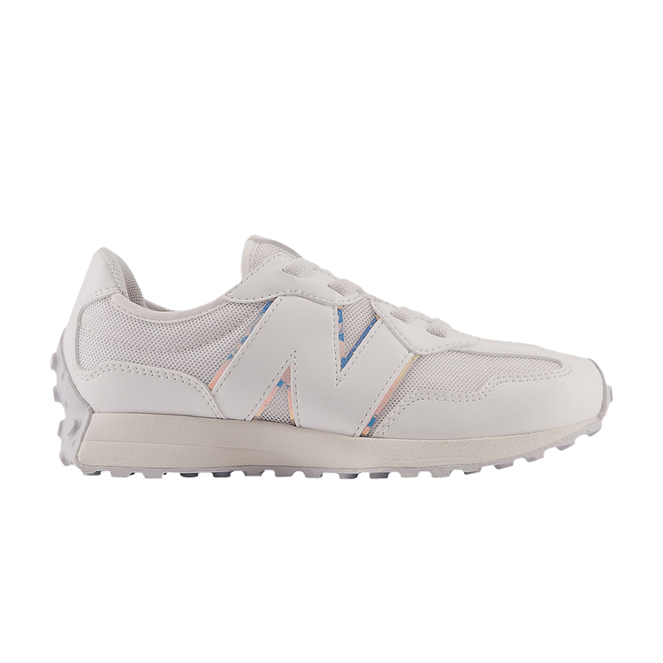 New Balance 327 Bungee Lace Little Kid Wide 'White Grey Iridescent' — White/Quartz Grey