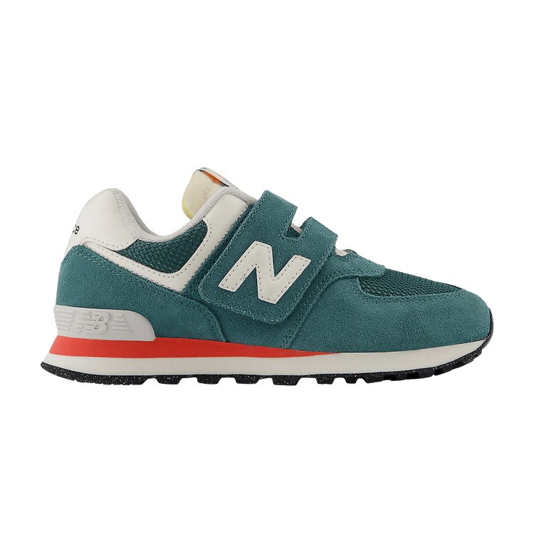 New Balance 574 Hook &amp; Loop Little Kid Wide 'New Spruce' — New Spruce/Blast Red