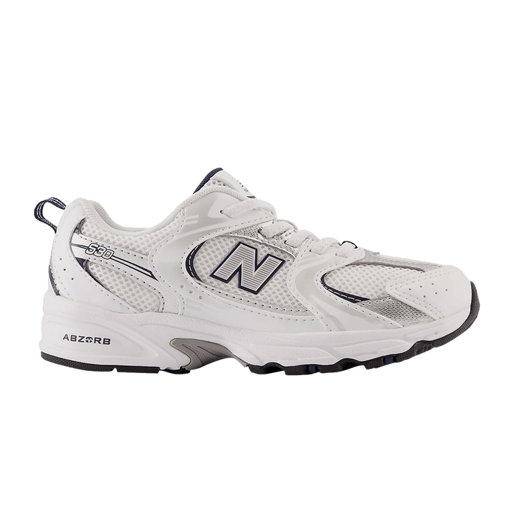 New Balance 530 Bungee Little Kid Wide 'White Natural Indigo' — White/Natural Indigo/Silver Metallic