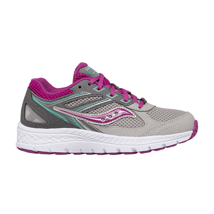 Saucony Cohesion 14 Lace Big Kid 'Grey Fuchsia' — Grey/Magenta/Turquoise