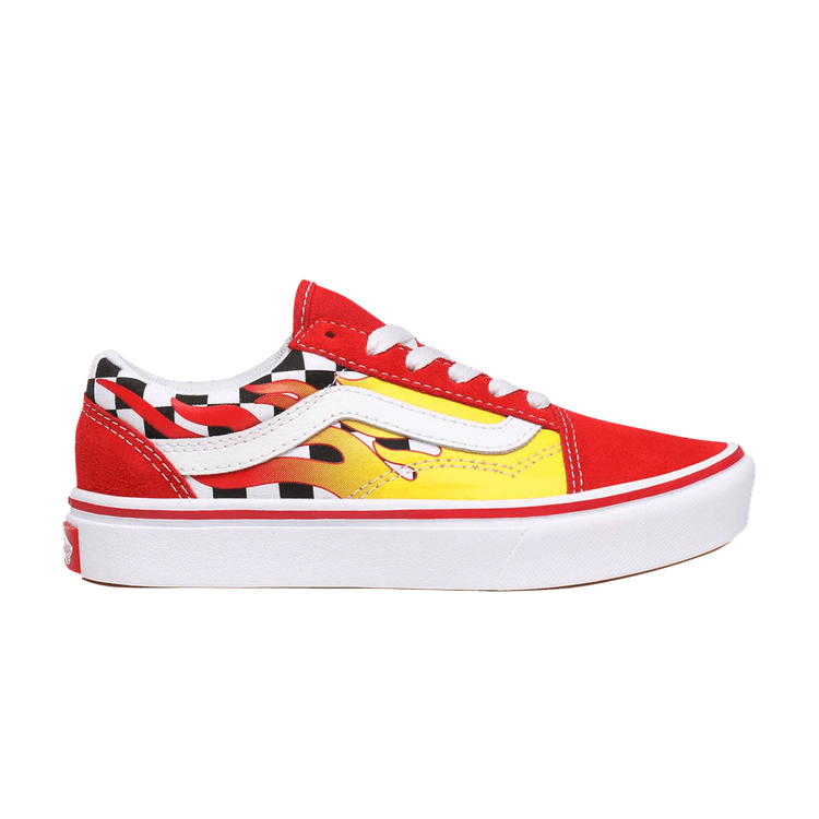 Vans ComfyCush Old Skool Kids 'Flame Checkerboard' — Red/True White