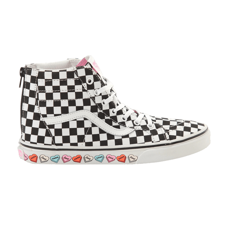 Vans Sk8-Hi Zip Kids 'Checkerboard - Candy Hearts' — Black/White