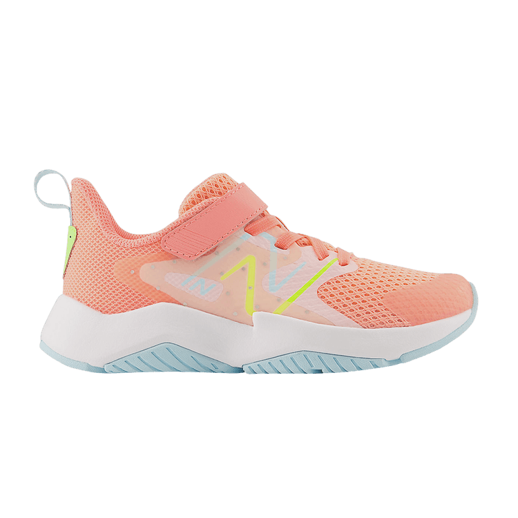 New Balance Rave Run v2 Bungee Lace Top Strap Big Kid 'Grapefruit' — Grapefruit/Bleach Blue/Hi-Lite