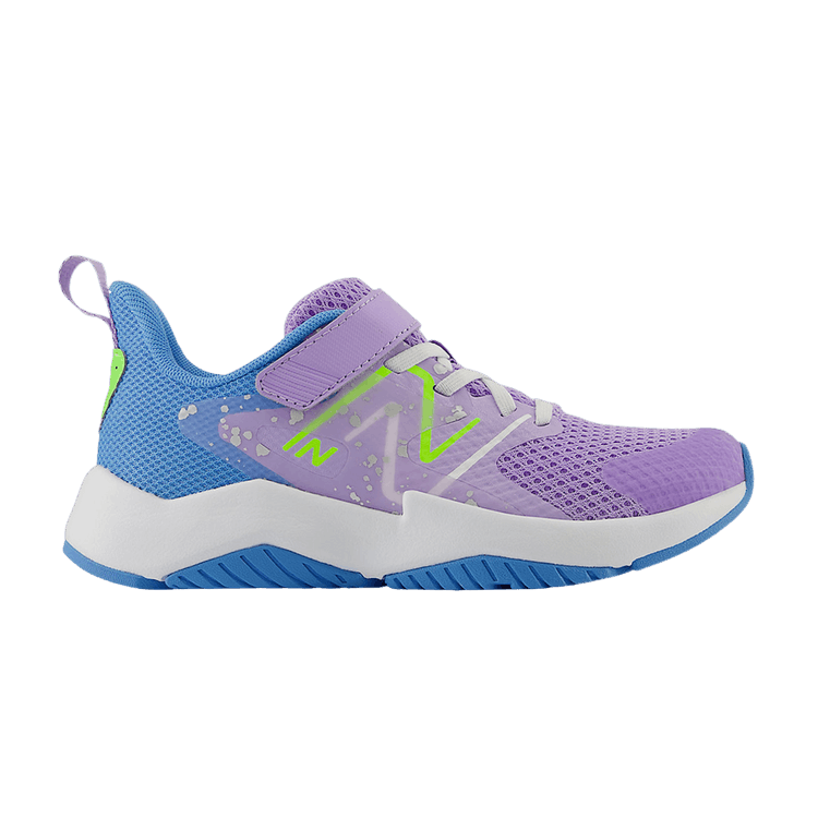 New Balance Rave Run v2 Bungee Lace Top Strap Big Kid 'Paint Splatter Pack - Lilac Glo Blue Pixel Green' — Lilac Glo/Sky Blue/Pixel Green