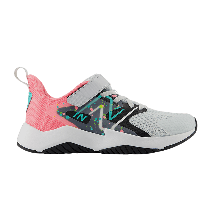 New Balance Rave Run v2 Bungee Lace Top Strap Big Kid 'Paint Splatter Pack - Quartz Grey Pink Cyber Jade' — Quartz Grey/Ultra Pink/Cyber Jade
